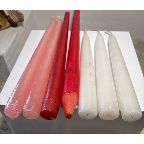 Blush Pink Red White Taper Candle Set Unscented Various Sizes - Picture 2 of 5